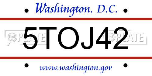 5TOJ42 District Of Columbia License Plate