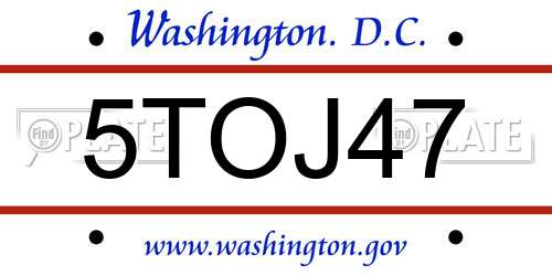 5TOJ47 District Of Columbia License Plate