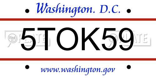 5TOK59 District Of Columbia License Plate