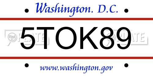5TOK89 District Of Columbia License Plate