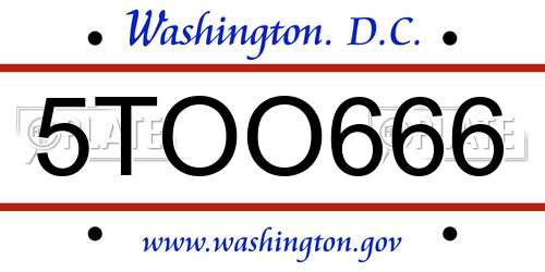 5TOO666 District Of Columbia License Plate