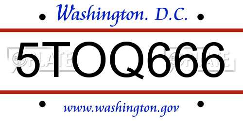 5TOQ666 District Of Columbia License Plate