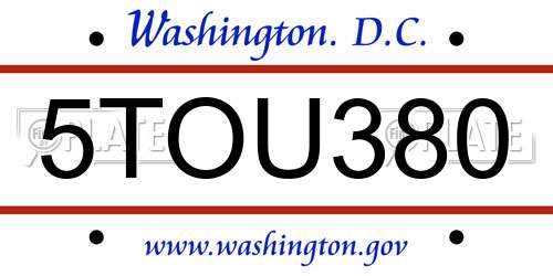 5TOU380 District Of Columbia License Plate
