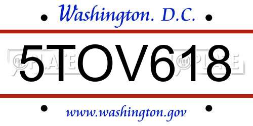 5TOV618 District Of Columbia License Plate