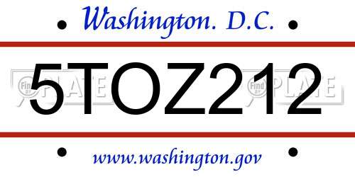 5TOZ212 District Of Columbia License Plate