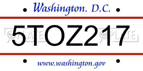 5TOZ217 District Of Columbia License Plate