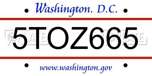 5TOZ665 District Of Columbia License Plate