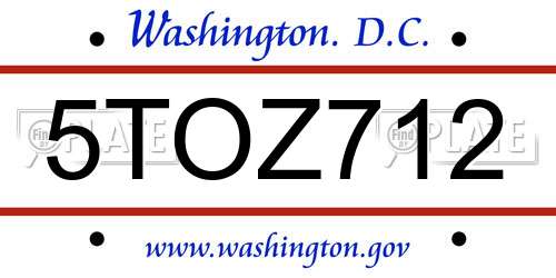 5TOZ712 District Of Columbia License Plate