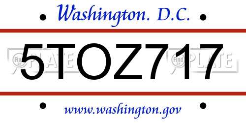 5TOZ717 District Of Columbia License Plate