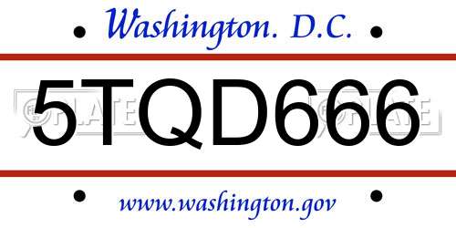 5TQD666 District Of Columbia License Plate