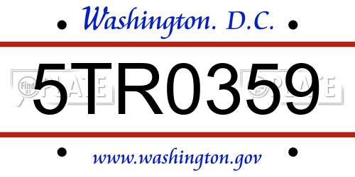 5TR0359 District Of Columbia License Plate