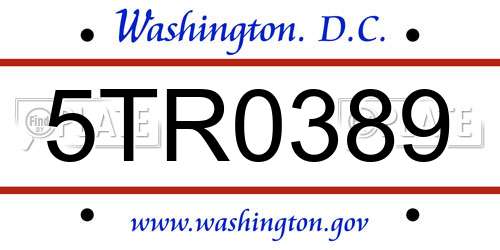 5TR0389 District Of Columbia License Plate