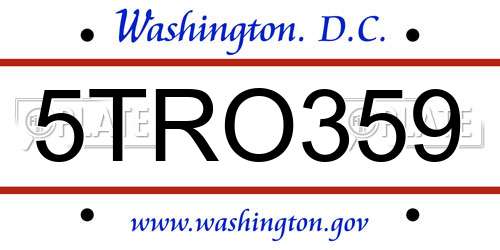 5TRO359 District Of Columbia License Plate