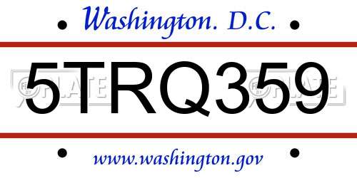 5TRQ359 District Of Columbia License Plate