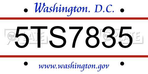 5TS7835 District Of Columbia License Plate
