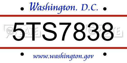 5TS7838 District Of Columbia License Plate