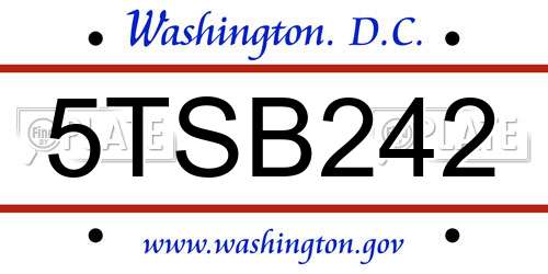 5TSB242 District Of Columbia License Plate