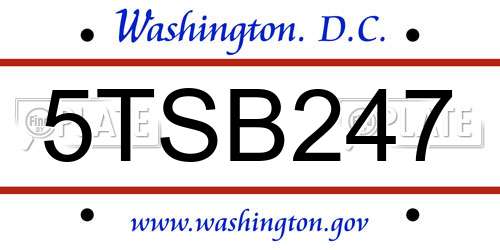 5TSB247 District Of Columbia License Plate