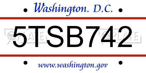 5TSB742 District Of Columbia License Plate