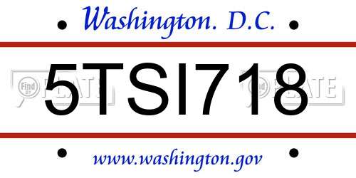 5TSI718 District Of Columbia License Plate