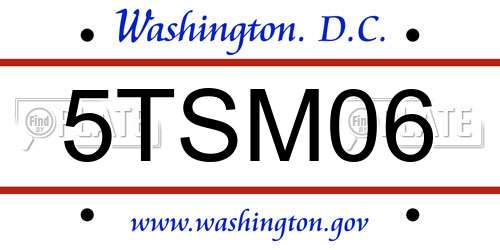 5TSM06 District Of Columbia License Plate