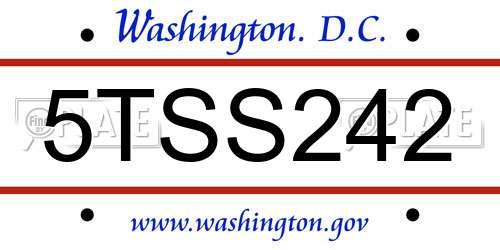 5TSS242 District Of Columbia License Plate