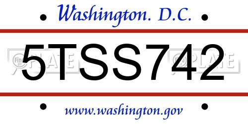 5TSS742 District Of Columbia License Plate