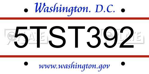 5TST392 District Of Columbia License Plate