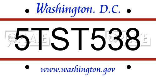 5TST538 District Of Columbia License Plate