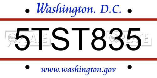 5TST835 District Of Columbia License Plate