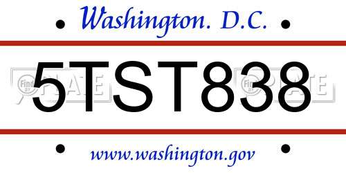 5TST838 District Of Columbia License Plate