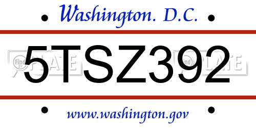 5TSZ392 District Of Columbia License Plate