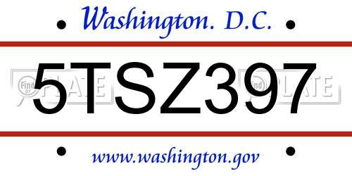 5TSZ397 District Of Columbia License Plate