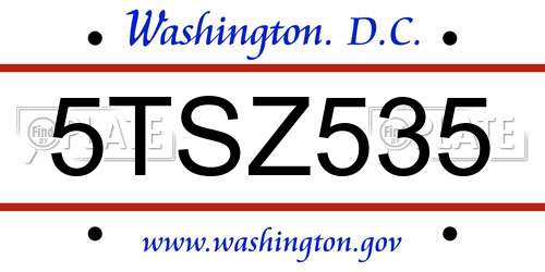 5TSZ535 District Of Columbia License Plate