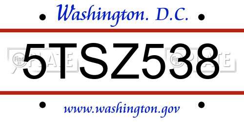 5TSZ538 District Of Columbia License Plate