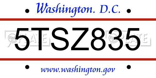 5TSZ835 District Of Columbia License Plate