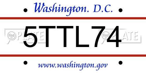 5TTL74 District Of Columbia License Plate