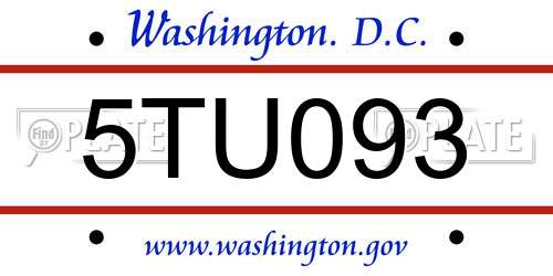 5TU093 District Of Columbia License Plate