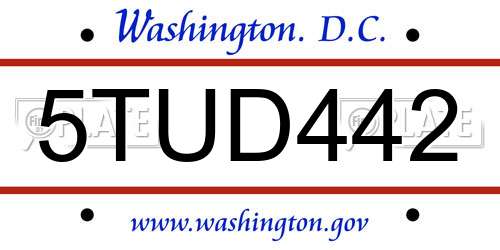 5TUD442 District Of Columbia License Plate
