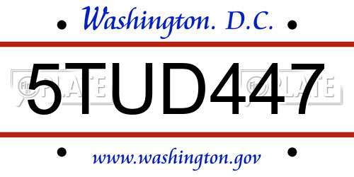 5TUD447 District Of Columbia License Plate