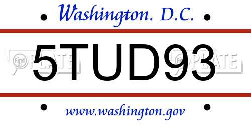 5TUD93 District Of Columbia License Plate