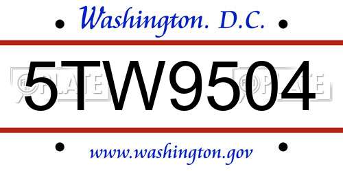 5TW9504 District Of Columbia License Plate