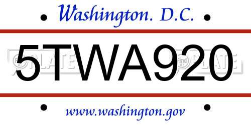 5TWA920 District Of Columbia License Plate