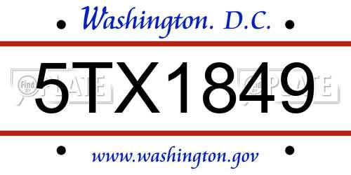 5TX1849 District Of Columbia License Plate