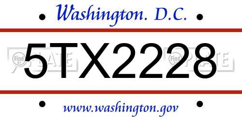 5TX2228 District Of Columbia License Plate