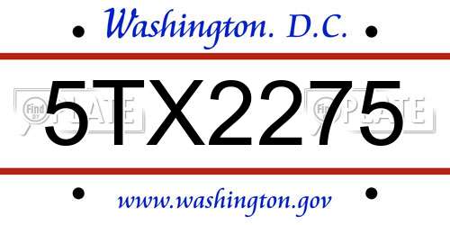 5TX2275 District Of Columbia License Plate