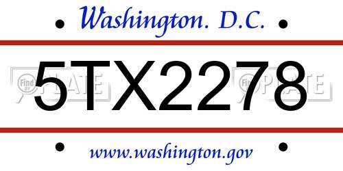 5TX2278 District Of Columbia License Plate