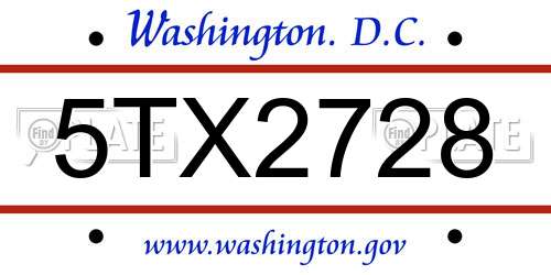5TX2728 District Of Columbia License Plate