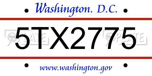 5TX2775 District Of Columbia License Plate