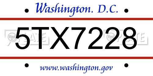 5TX7228 District Of Columbia License Plate